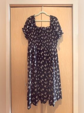 Black and white bow print smocked sundress, Ember 3x